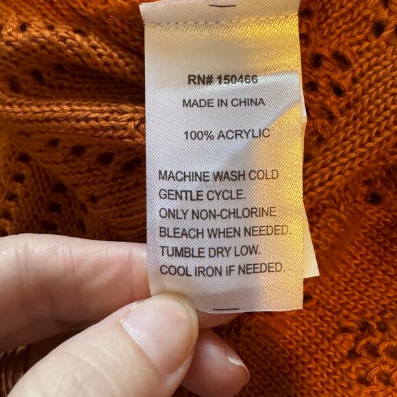 Market & Spruce Cecily Pointelle Open Knit Duster Cardigan Orange NWT Medium - Picture 9 of 10